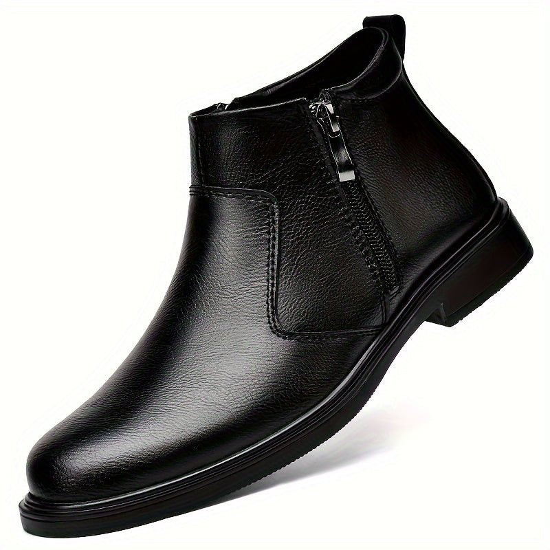 Men's Warm Lined Ankle Boots | Side Zip Closure Angle