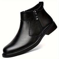 Men's Warm Lined Ankle Boots | Side Zip Closure Angle