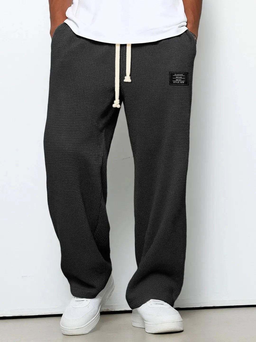 Men's Wide Leg Drawstring Trousers with Adjustable Waist Angle
