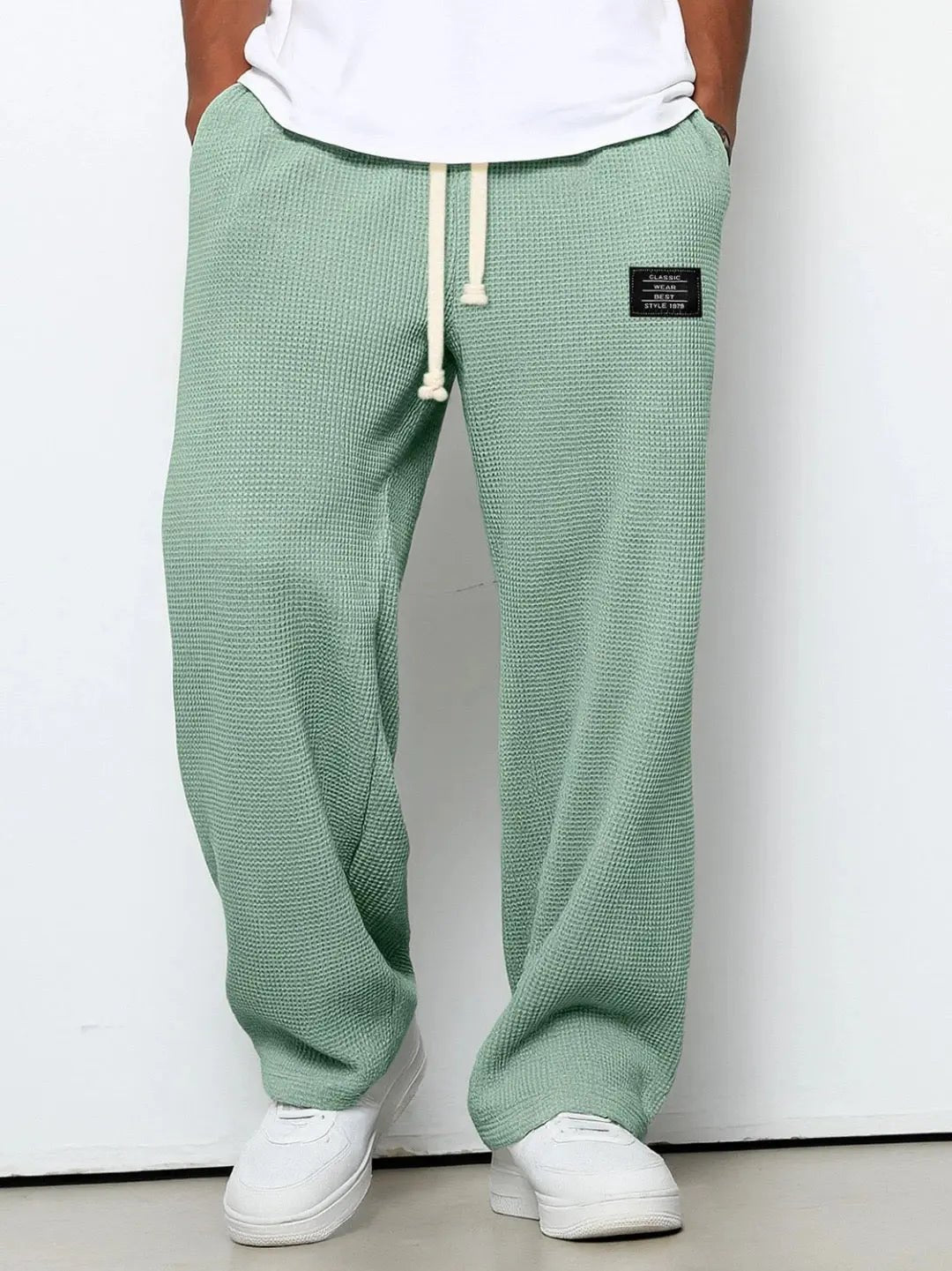 Men's Wide Leg Drawstring Trousers with Adjustable Waist Close Up