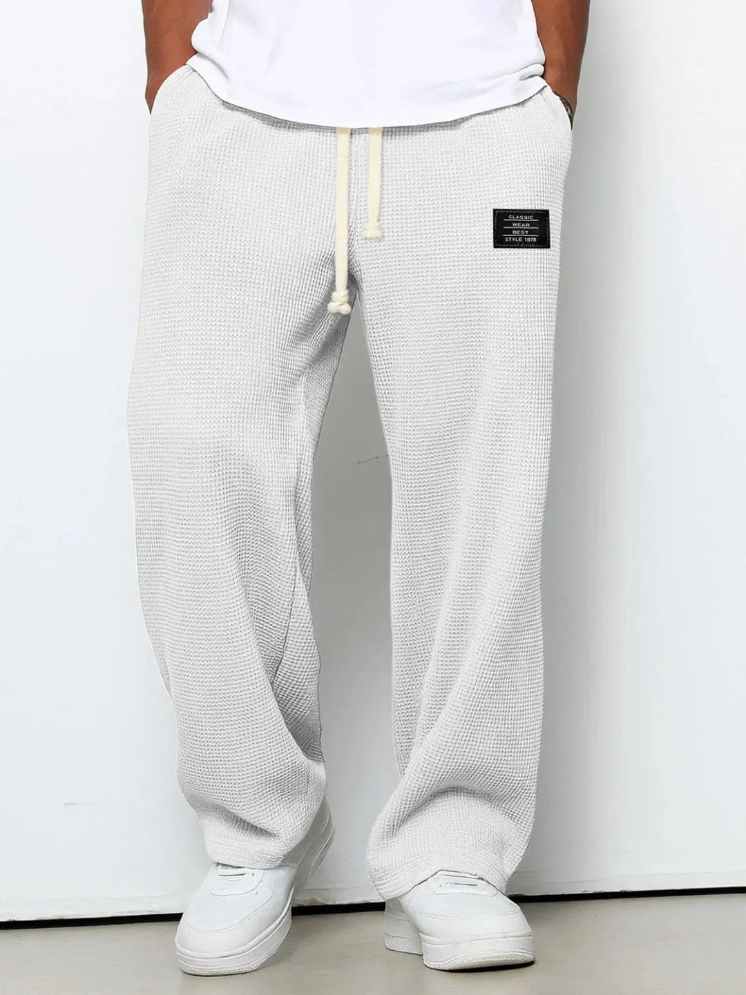 Men's Wide Leg Drawstring Trousers with Adjustable Waist Detail