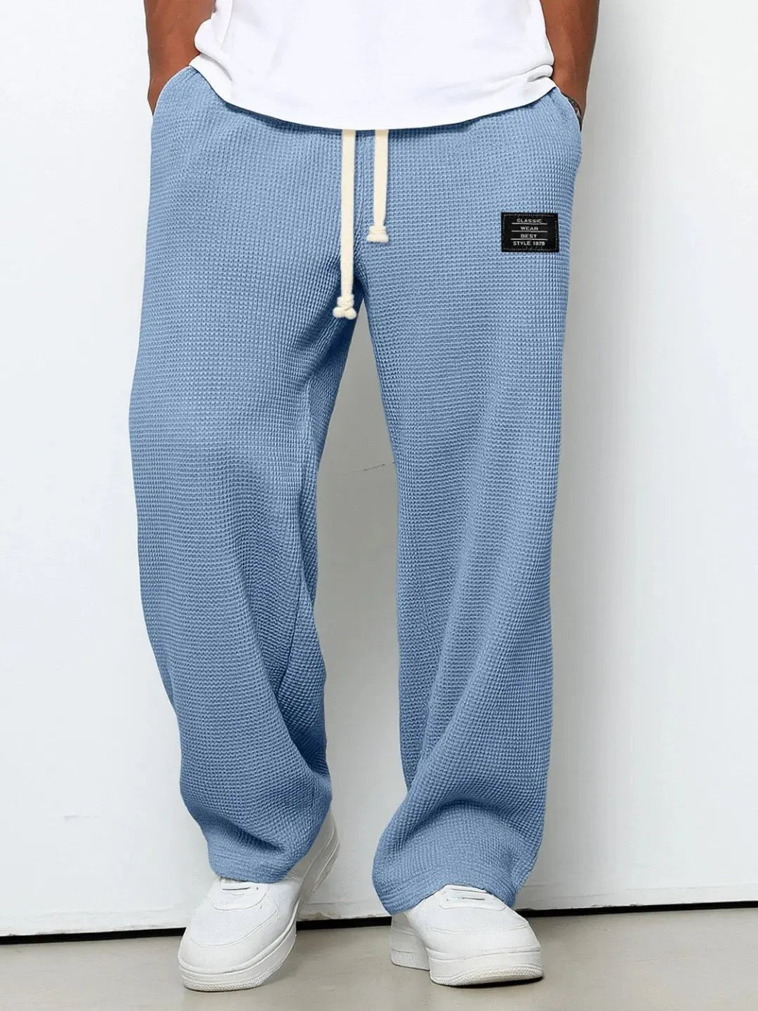 Men's Wide Leg Drawstring Trousers with Adjustable Waist Front