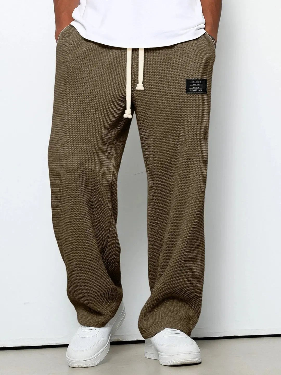 Men's Wide Leg Drawstring Trousers with Adjustable Waist Full