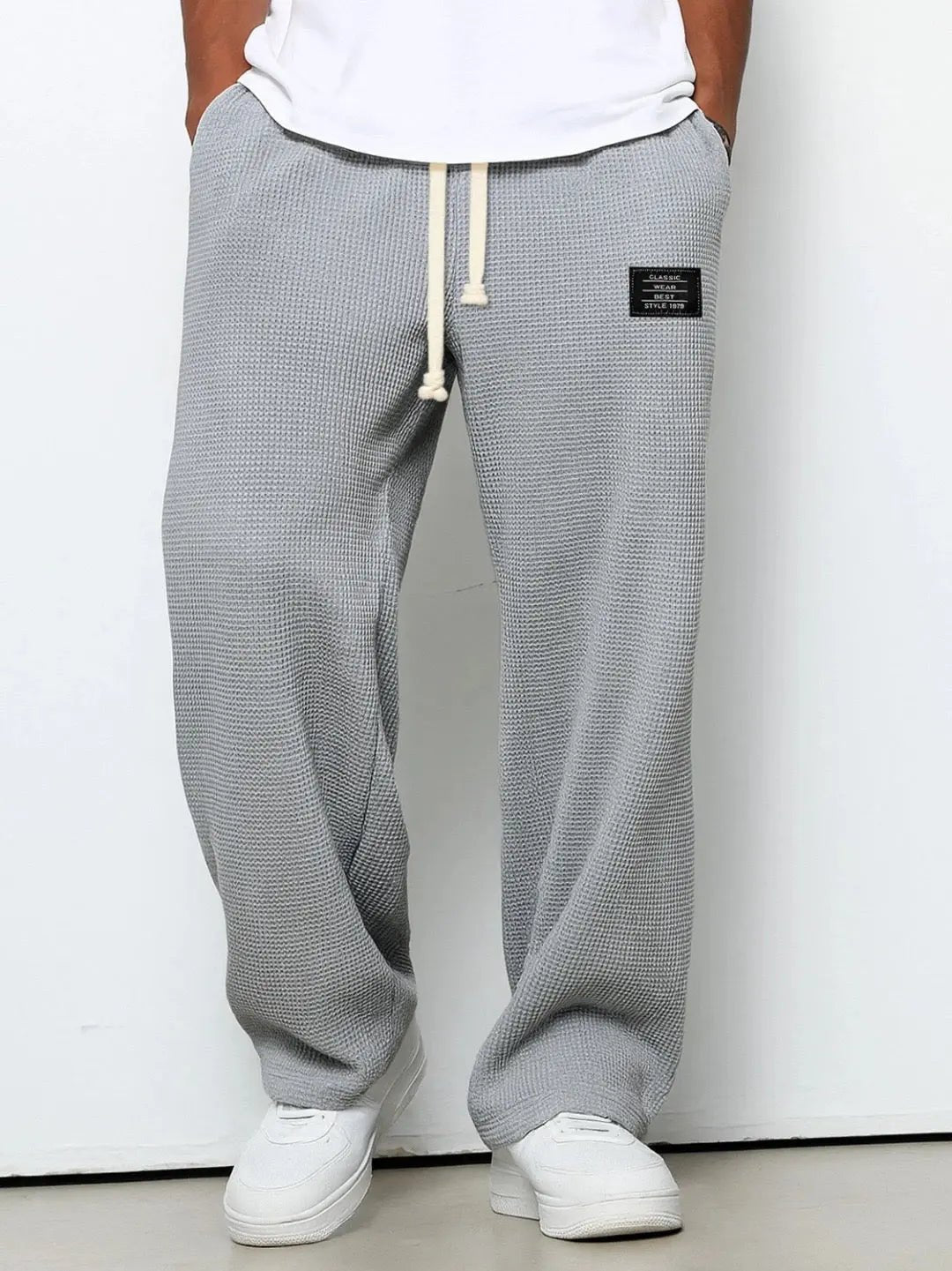 Men's Wide Leg Drawstring Trousers with Adjustable Waist Side