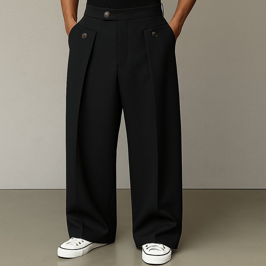 Men's Wide-Leg Trousers | Relaxed Fit with Structured Fabric Detail