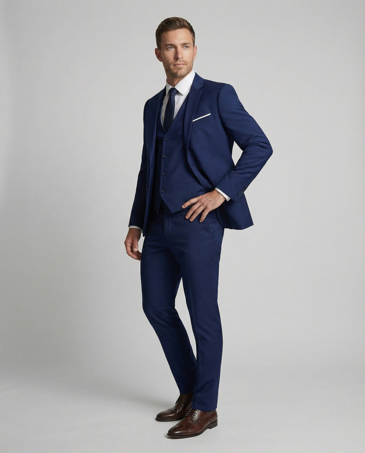 Men's Wool Blend Suit | Formal Two-Piece with Tailored Fit Front