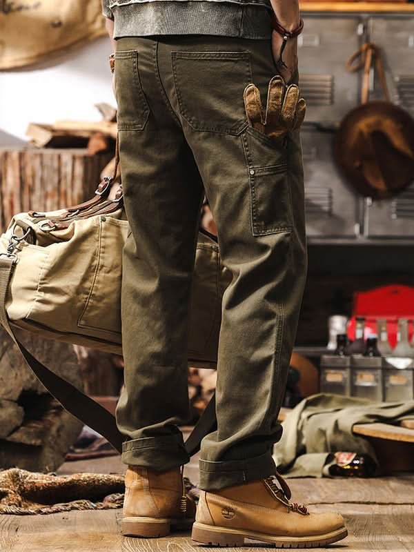 Men's Workwear Straight-Leg Utility Pants with Cargo Pockets Back