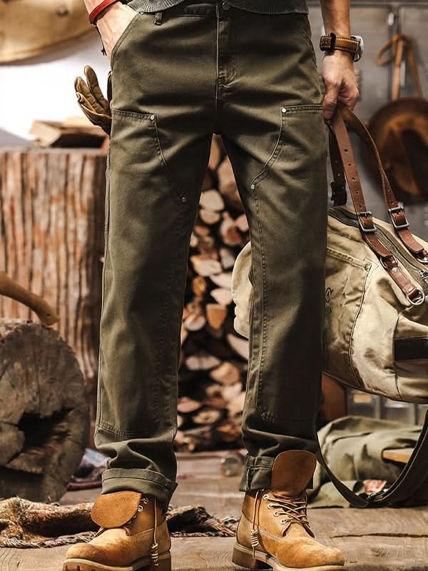 Men's Workwear Straight-Leg Utility Pants with Cargo Pockets Front