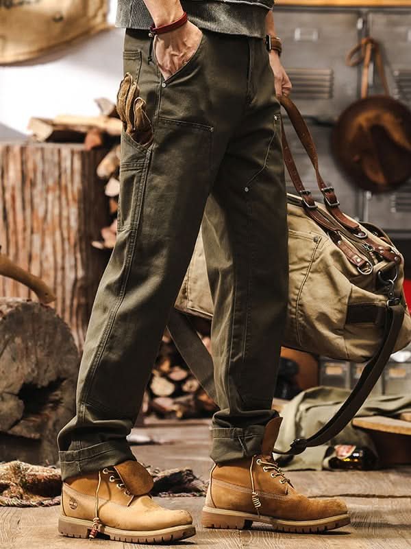 Men's Workwear Straight-Leg Utility Pants with Cargo Pockets Side