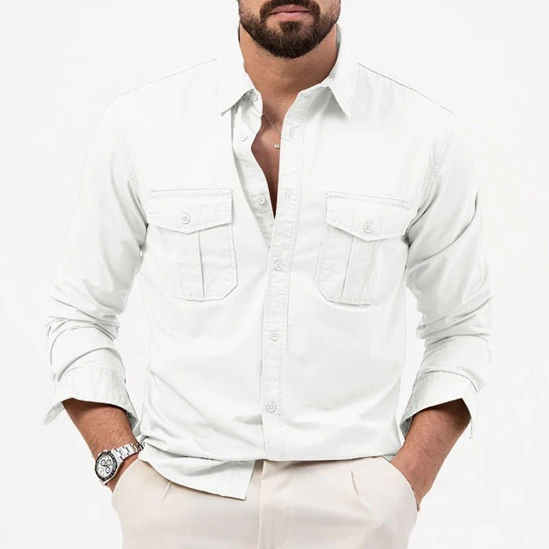 Men's Wrinkle Resistant Button Shirt with Chest Pockets Close Up