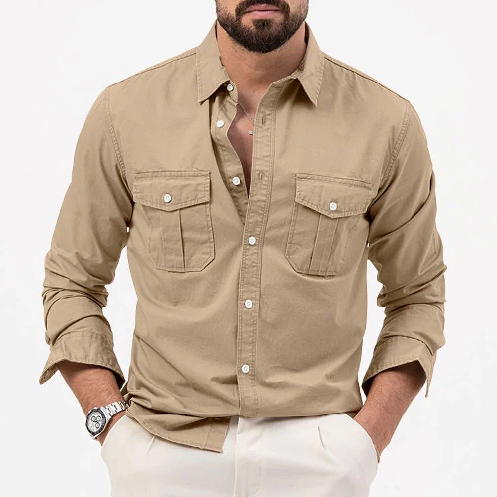 Men's Wrinkle Resistant Button Shirt with Chest Pockets Front