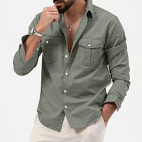 Men's Wrinkle Resistant Button Shirt with Chest Pockets Full