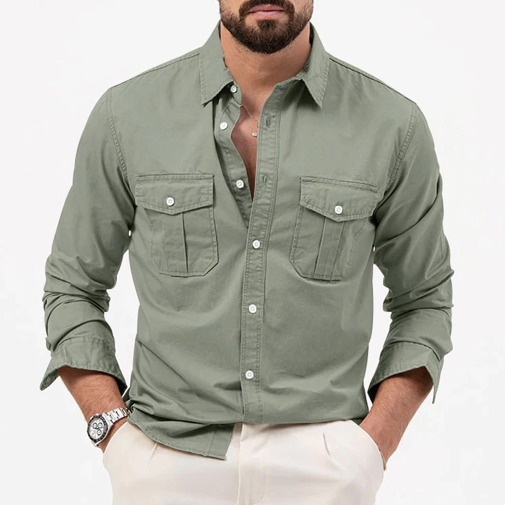 Men's Wrinkle Resistant Button Shirt with Chest Pockets Side