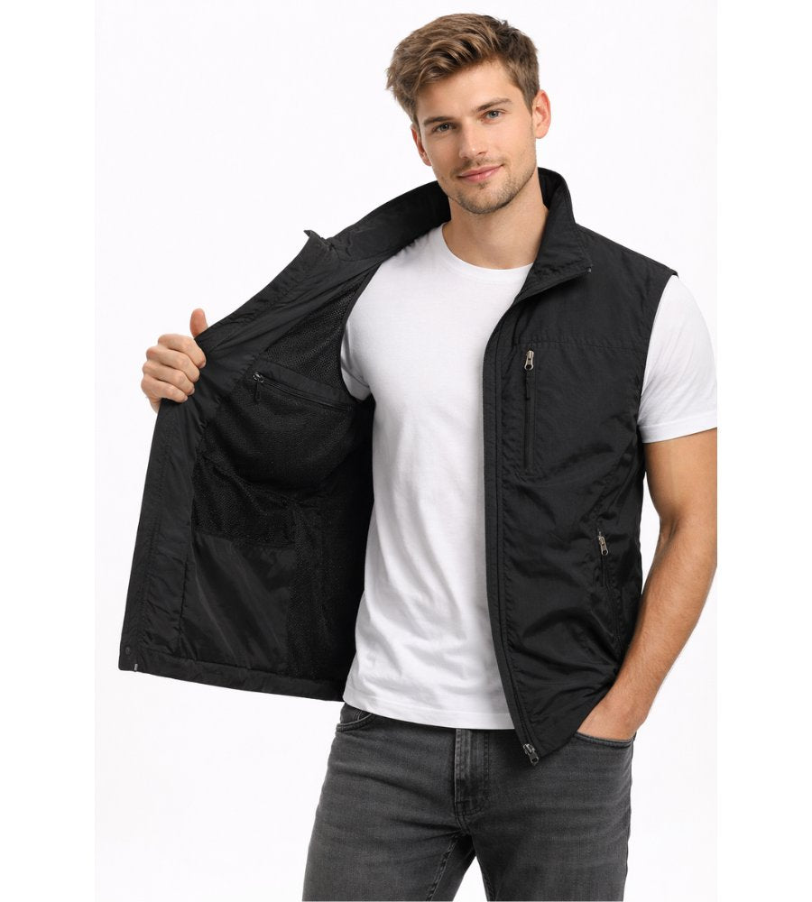 Men's Zip Front Bodywarmer Vest | Outdoor with Stand Collar Angle