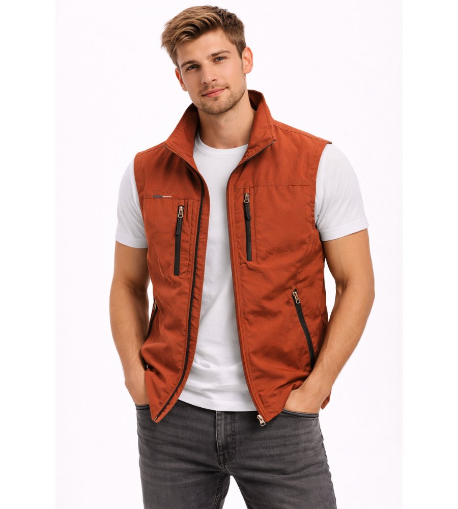 Men's Zip Front Bodywarmer Vest | Outdoor with Stand Collar Back