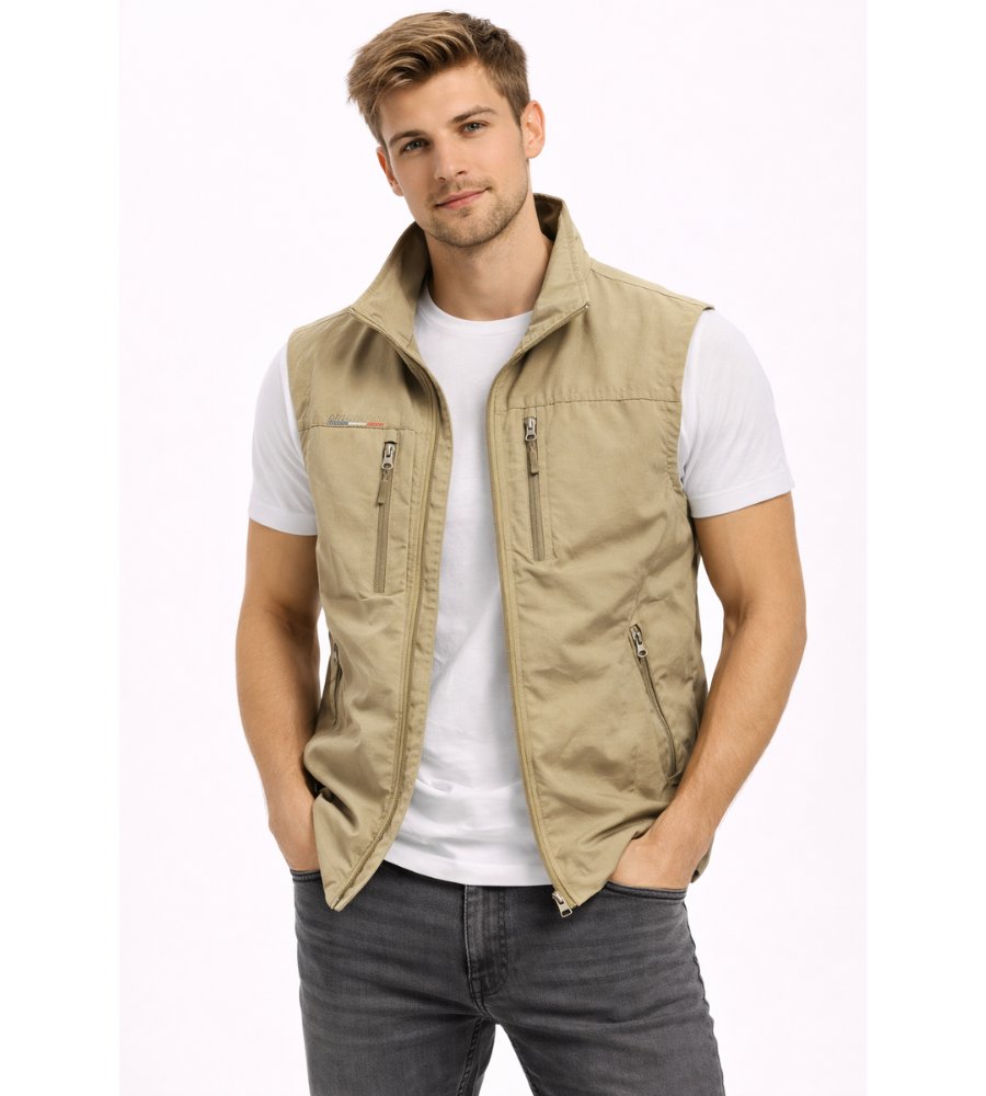 Men's Zip Front Bodywarmer Vest | Outdoor with Stand Collar Close Up