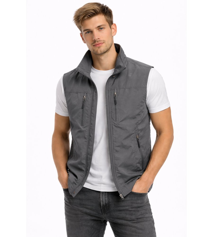 Men's Zip Front Bodywarmer Vest | Outdoor with Stand Collar Detail