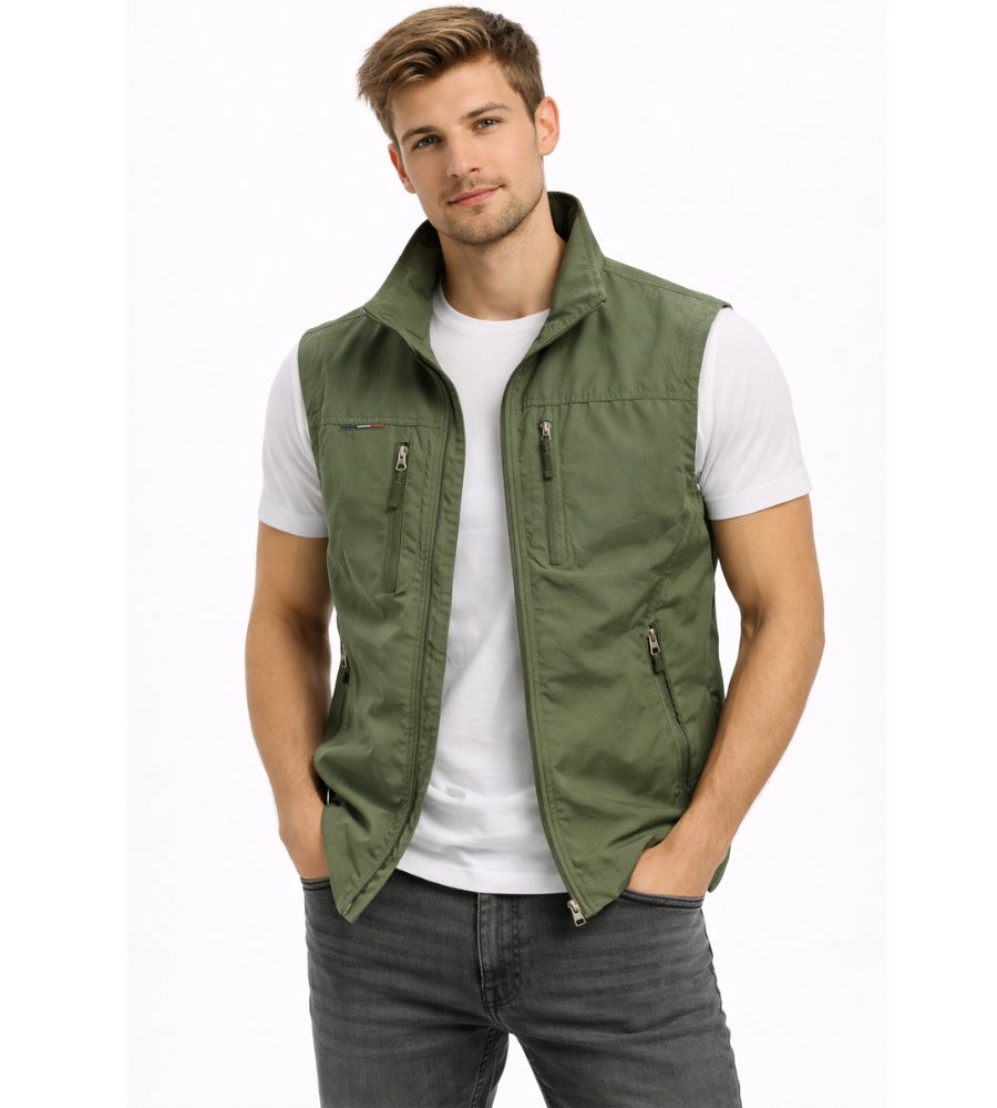 Men's Zip Front Bodywarmer Vest | Outdoor with Stand Collar Side
