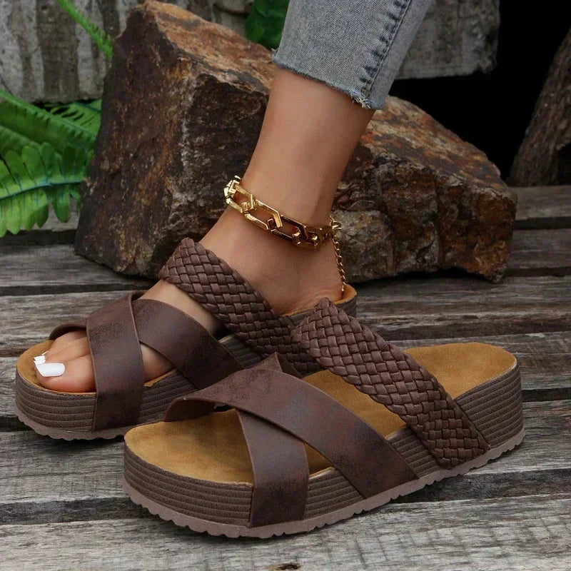 Women's Wedges with Woven Strap and Open Toe