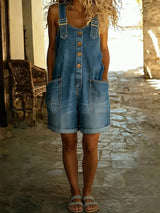 Women's Denim Dungarees with Short Leg and Side Pockets