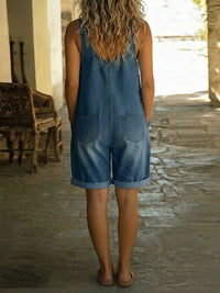 Women's Denim Dungarees with Short Leg and Side Pockets