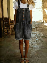 Women's Denim Dungarees with Short Leg and Side Pockets