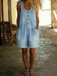 Women's Denim Dungarees with Short Leg and Side Pockets