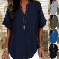 Women's Tops with V Neckline and Short Sleeves