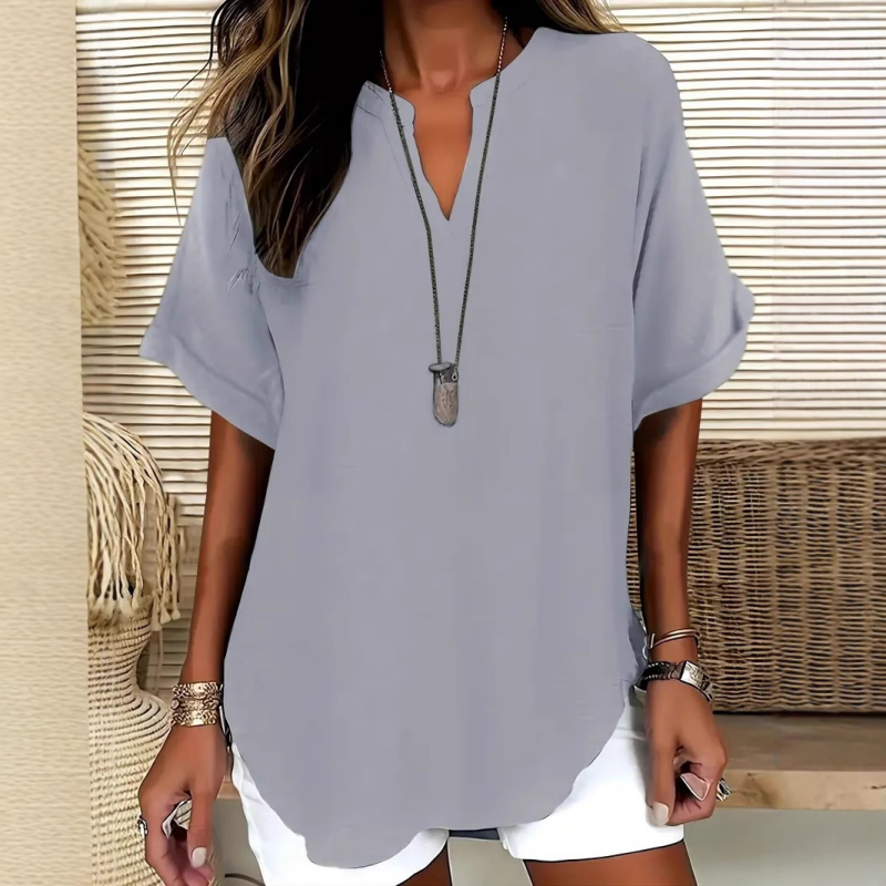 Women's Tops with V Neckline and Short Sleeves