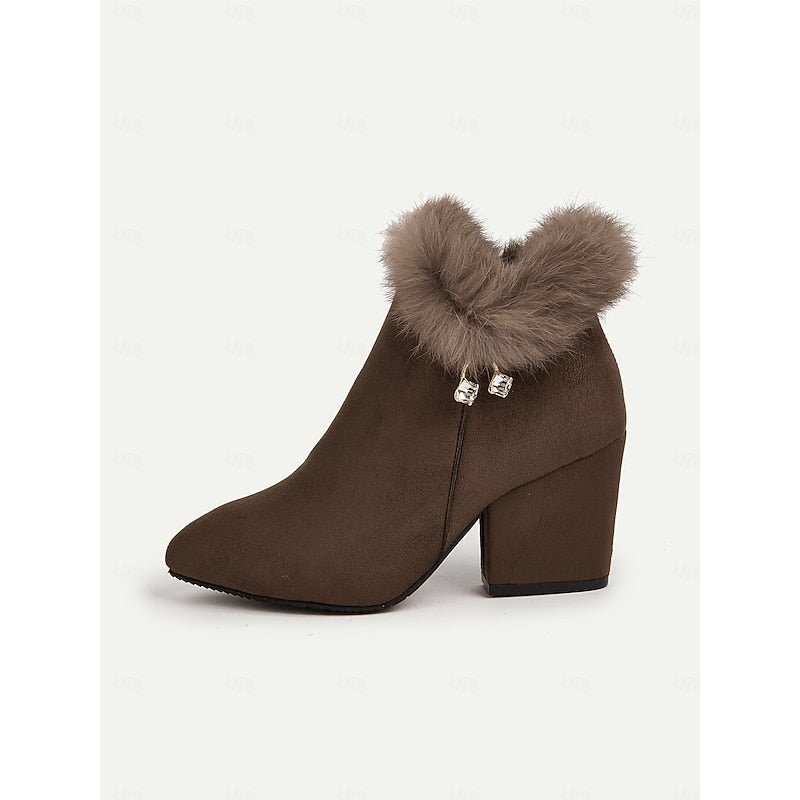 Women's Ankle Boots | Block Heel with Fur Trim Collar Angle