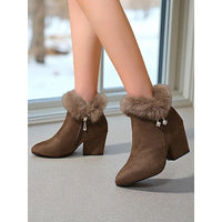 Women's Ankle Boots | Block Heel with Fur Trim Collar Back