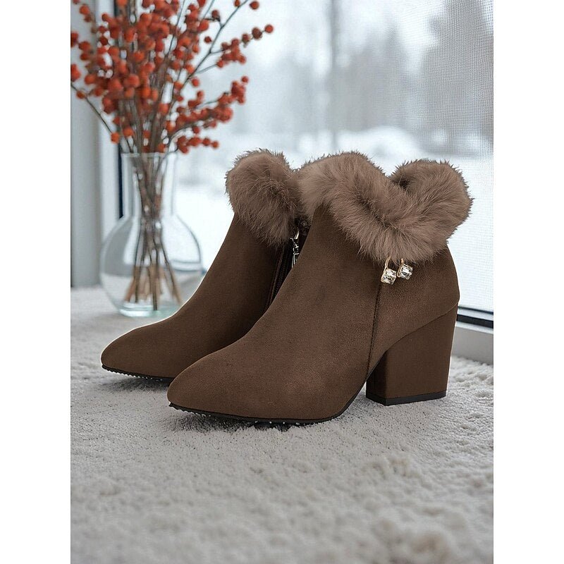 Women's Ankle Boots | Block Heel with Fur Trim Collar Hero