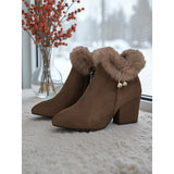 Women's Ankle Boots | Block Heel with Fur Trim Collar