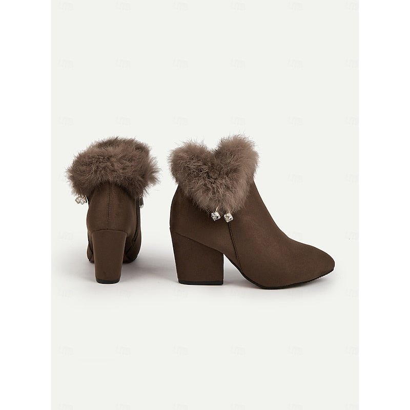 Women's Ankle Boots | Block Heel with Fur Trim Collar Lifestyle