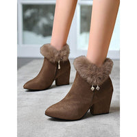 Women's Ankle Boots | Block Heel with Fur Trim Collar Side