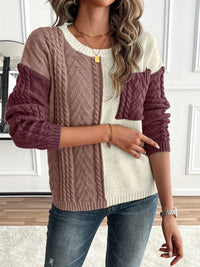 Women's Cable Knit Jumper | Colour Block Two Tone Alternate