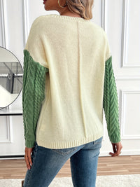 Women's Cable Knit Jumper | Colour Block Two Tone Detail