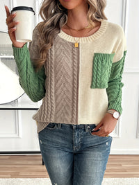 Women's Cable Knit Jumper | Colour Block Two Tone Front