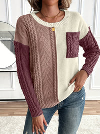 Women's Cable Knit Jumper | Colour Block Two Tone Full
