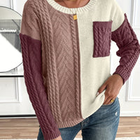 Women's Cable Knit Jumper | Colour Block Two Tone Lifestyle