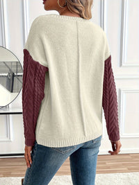 Women's Cable Knit Jumper | Colour Block Two Tone View 12