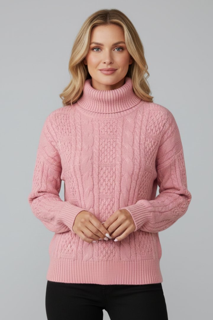 Women's Cable Knit Jumper with Zip Neckline Angle