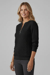 Women's Cable Knit Jumper with Zip Neckline Back