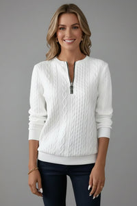 Women's Cable Knit Jumper with Zip Neckline Close Up