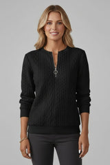 Women's Cable Knit Jumper with Zip Neckline