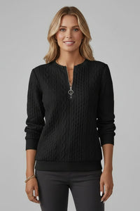 Women's Cable Knit Jumper with Zip Neckline Front