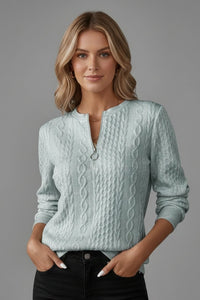 Women's Cable Knit Jumper with Zip Neckline Lifestyle