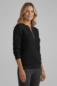 Women's Cable Knit Jumper with Zip Neckline Side