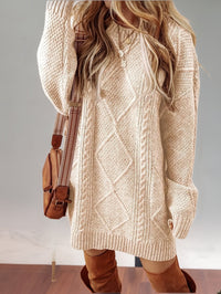 Women's Cable Knit Sweater Dress | Diamond Texture Relaxed Fit Alternate