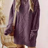 Women's Cable Knit Sweater Dress | Diamond Texture Relaxed Fit
